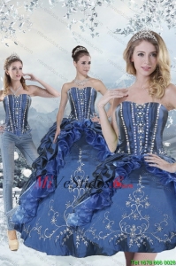 Maravilloso Azul dulces 15 vestidos con bordados y pedrería para 2015