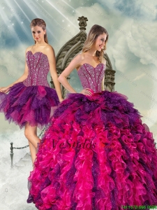 2015 desmontables multi del color membrillo Vestidos con rebordear y Ruffles