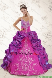 Clásico vestido bordado de Pelota tren vestidos de quinceañera en púrpura
