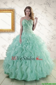 2015 Pretty amor que rebordea vestidos de quinceañera en Apple verde
