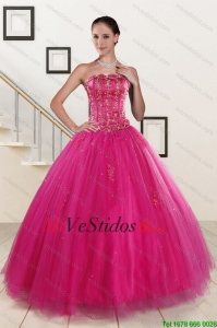 Perfecto fucsia Vestidos de quinceañera con rebordear y apliques para 2015