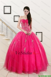 2015 Pretty novia de rosa caliente Vestidos de quinceañera con rebordear
