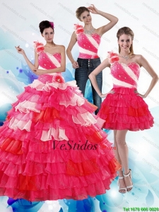 Un hombro con volantes Capas y rebordear multi del color Vestidos de quinceañera para 2015
