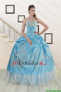 2015 Pretty One Apliques de hombro y con cuentas vestidos de quinceañera en Aqua Blue