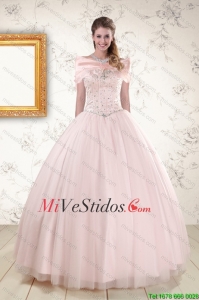 2015 rebordear vestido de bola Vestidos de quinceañera en rosa claro