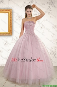2015 rosa claro sin tirantes elegante del dulce 16 vestidos con apliques