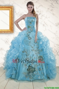 Nuevo estilo del bordado 2015 vestidos de quinceañera en Baby Blue