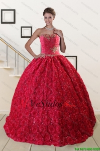 Personaliza los Rolling Flor y acc 2015 Vestidos de quinceañera en Coral Rojo