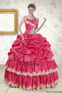 2015 Apliques baratos dulce 15 vestidos en Coral Rojo