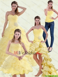 Con cuentas de color amarillo y con volantes de novia vestido de quinceañera para 2015