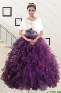2015 rebordear de lujo y las colmenas Vestidos de quinceañera en púrpura