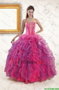 2015 Multi color Vestidos de quinceañera con Volantes Apliques y