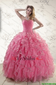 2015 Pretty rebordear Vestidos de quinceañera en Rose Rosa