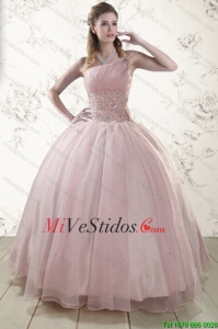 Un hombro rebordear rosa claro Vestidos de quinceañera para 2015