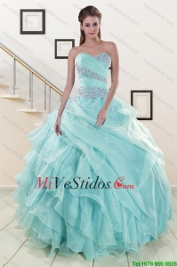 Rebordear y Ruffles bonitos vestidos de quinceañera en turquesa para 2015