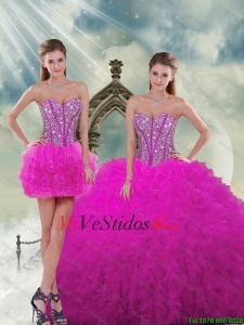 Novia de lujo 2015 Vestidos de quinceañera con rebordear y Ruffles