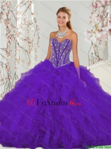 Exquisito Sweetheart Purple Sweet 16 Vestidos con rebordear y Ruffles