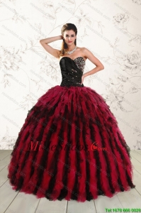 Lujosas Ruffles cariño y con cuentas vestidos de quinceañera en Rojo y Negro