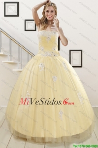 Lujoso Luz dulces Amarillo 16 vestidos con blancas Apliques