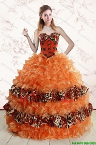 2015 Exquisitos Sweetheart Leopard Vestidos de quinceañera en Orange