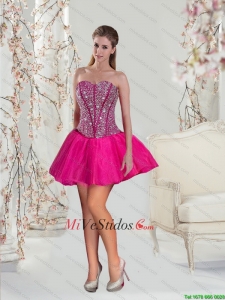 2015 vestidos de lujo rebordear Hot Pink Prom