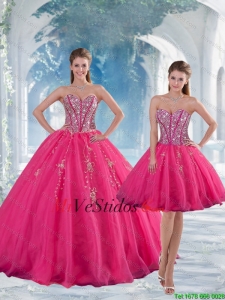 2015 Sweetheart Hot Pink Lentejuelas y Apliques vestidos de baile