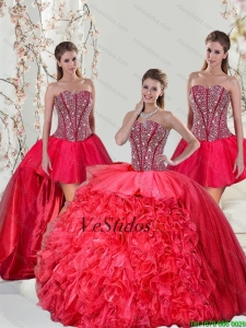Rebordear y Ruffles Red desmontable Vestidos de quinceañera para 2015