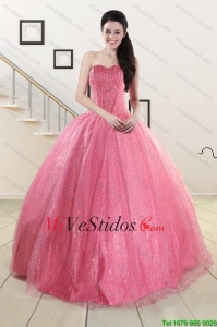 Simple cariño lentejuelas vestido de quinceañera en Rose rosada para 2015