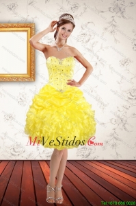 Hermosa rebordeado amor y rizadas amarillas vestidos de baile para 2015 Primavera