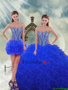 Los más populares del azul real 2015 Vestidos de quinceañera con Volantes Bordoneado y