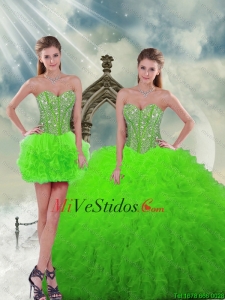 Hermosa rebordear y riza los vestidos de primavera Verdes Para Quinceañera