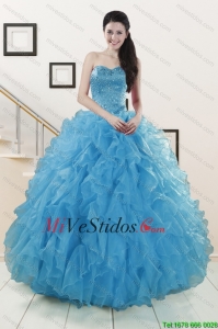 La venta caliente con cuentas vestidos de quinceañera con volantes en Azul