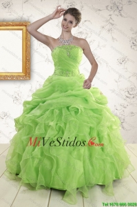 2015 Perfect verdes Vestidos de quinceañera con Volantes Bordoneado y