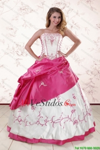 Lujoso Bordado dulces 15 vestidos en blanco y rosa caliente