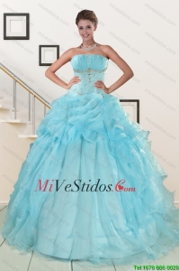 2015 Aguamarina elegante azul Vestidos de quinceañera con rebordear