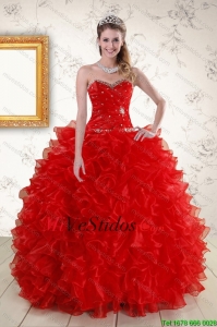 Pretty balón vestido de novia rojo vestidos de quinceañera con rebordear