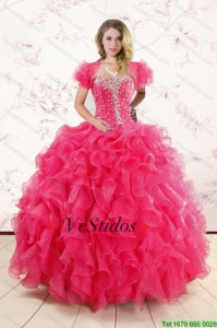 Hot Pink Volantes y con cuentas maravillosos vestidos de quinceañera para 2015
