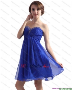 Sweetheart rizado azul 2015 vestidos de baile con rebordear