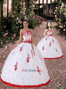 Sin tirantes Apliques 2015 Vestido Princesita en blanco y rojo