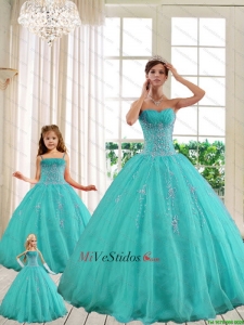 2015 vestidos de lujo de la turquesa Princesita con rebordear