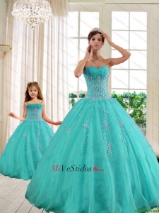 2015 vestidos clásicos de la turquesa Princesita con rebordear