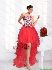 2015 Hermosa Coral Rojo Vestidos de baile de bordado y con cuentas