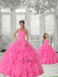 Sin tirantes Apliques 2015 Vestido Princesita en Rosa Caliente