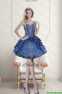 Popular Sweetheart azul bordados y pedrería vestidos de baile para 2015