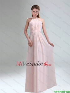 Romántica 2015 de cuello alto gasa rosa claro vestido de dama de honor