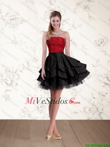 2015 nuevo estilo sin tirantes con cuentas vestidos de baile en Rojo y Negro