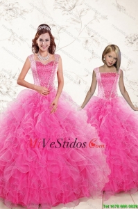 2015 Pretty correas Hot Pink Princesita Vestidos con rebordear y Ruffles