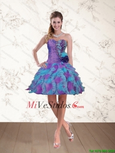 2015 Primavera rebordeado amor multi del color Vestidos de baile hecha a mano de la flor