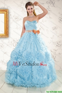 Unique rebordear Aqua Blue 2015 vestidos de quinceañera