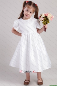Princesa blanca cuchara de té de longitud tafetán vestido de niña de las flores